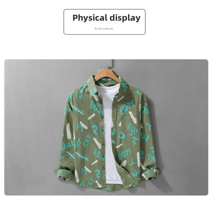 Spring Autumn Men's Clothing Design Sense Simple Long Sleeve Letter Printed Shirt Trendy Casual Fashion Versatile Men's Blouse