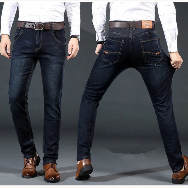 New Men Light Luxury Stretch Slim Fit Pants Comfortable Soft Business Fashion Straight Casual Denim Trousers Male Brand Clothing