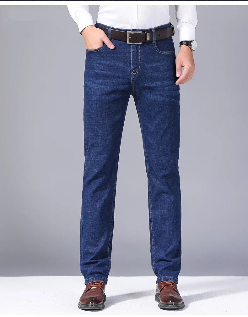 2024 NEW Men's Classic Style Casual Stretch Slim Jean Pants Male Brand Denim Trousers Black Blue Fashion Business Jeans