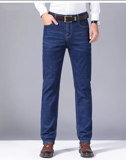 2024 NEW Men's Classic Style Casual Stretch Slim Jean Pants Male Brand Denim Trousers Black Blue Fashion Business Jeans