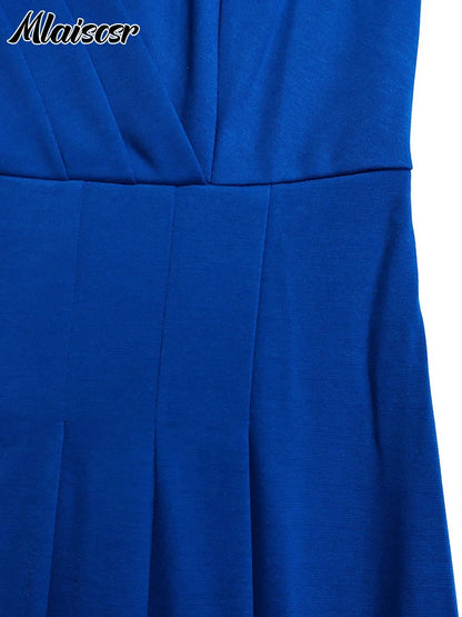 Mlaiscsr Evening Gowns Dresses with Belt Women Clothing V Neck 3/4 Sleeves A Line Pleataed Dress Occasion Elegant Office Outfits