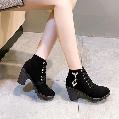 Comemore 2024 New Women Shoes Lace Up Ankle Boots Zapatos Mujer Fashion High Heels Ladies Casual Spring Pumps Platform Heel 42