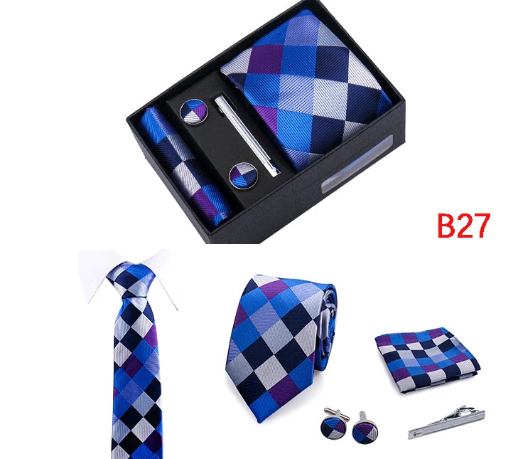 Ties Gift Box Brand Design Top Quality Jacquard Necktie Hanky Cufflink Set Tie Clip For Men Gravatas Business Wedding