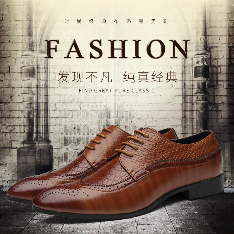 Business Casual Formal Lace-up Leather Shoes Men British Oxford Breathable Hombre Shoes Plus Size Office Wedding Flat Male Black