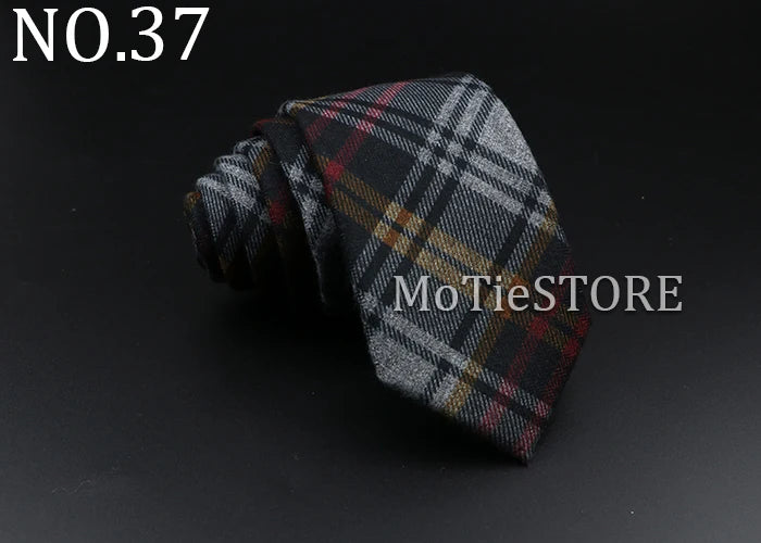 Men's Plaid Tie Cotton Black Grey Red Necktie Handmade Wool Narrow Collar Ties Wedding Business Party Suit Shirt Gift Accessory