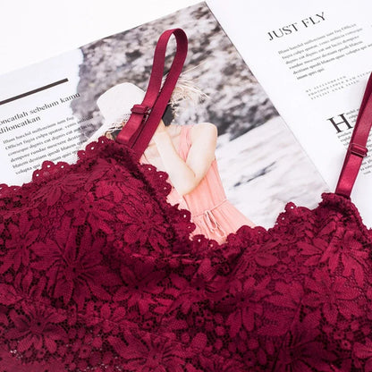 Women Lace Bra Sexy Lingerie French Bralette V Neck Cropped Bra Female Intimates Summer Seamless Underwear Embroidery Underwear