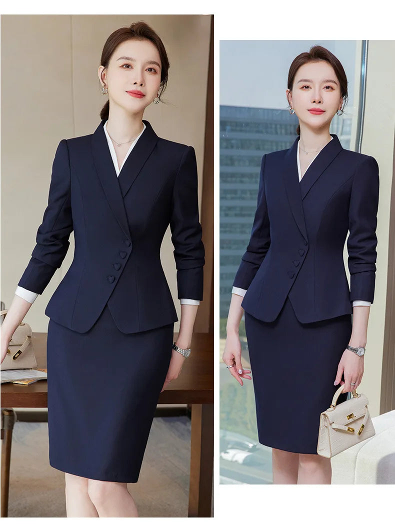 Novelty Blazers Suits Spring Long Sleeve Formal Professional Business Work Wear Suits with Skirt and Tops OL Styles Career Set