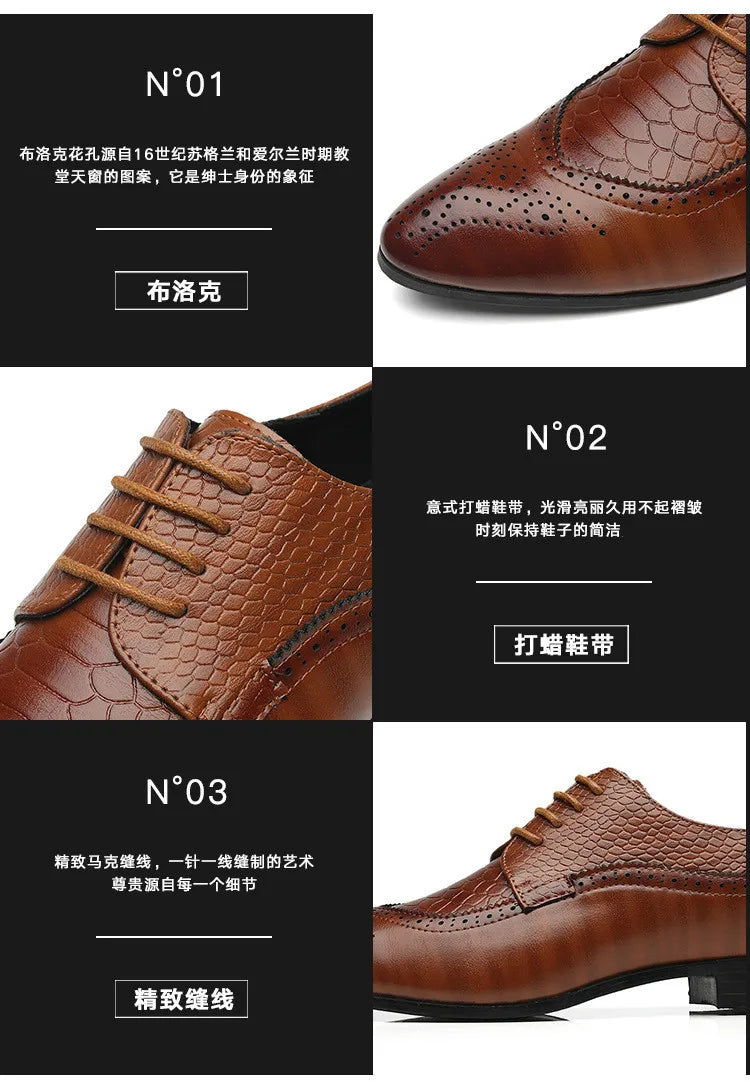 Business Casual Formal Lace-up Leather Shoes Men British Oxford Breathable Hombre Shoes Plus Size Office Wedding Flat Male Black