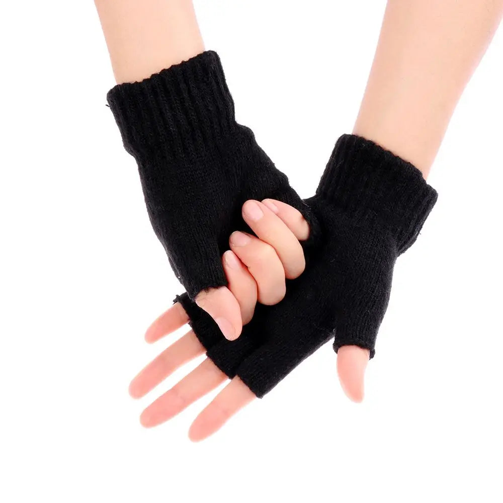 Unisex Half Finger Gloves Winter Warm Wool  Knitted Fingerless Gloves Cashmere Stretchy Typing/Texting Gloves for Women and Men