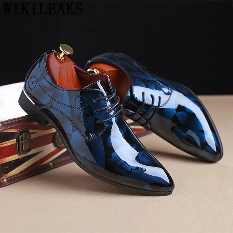 Office Men's Dress Shoes - Floral Pattern, Leather Luxury Fashion Groom Wedding Shoes, Oxford Style