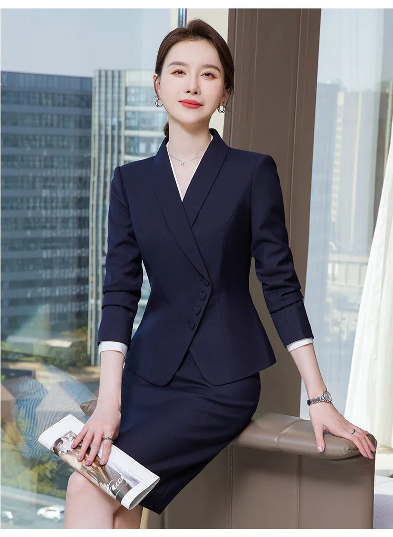 Novelty Blazers Suits Spring Long Sleeve Formal Professional Business Work Wear Suits with Skirt and Tops OL Styles Career Set