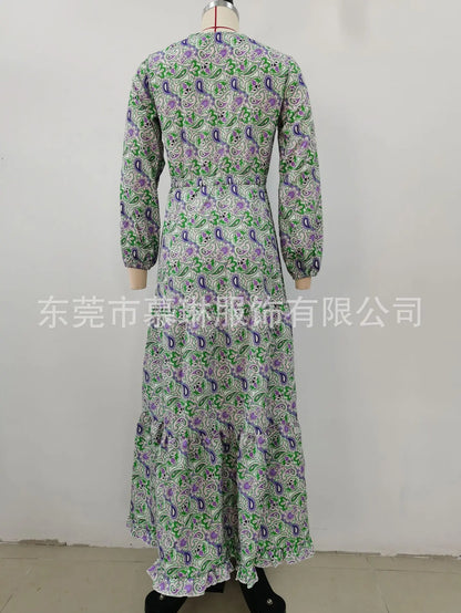Elegant Women's Flower Long Dresses 2024 Spring New Bohemian Printed  Dress Abıye Kadın Abiye  Платье Robe Ete Femme Vestidos