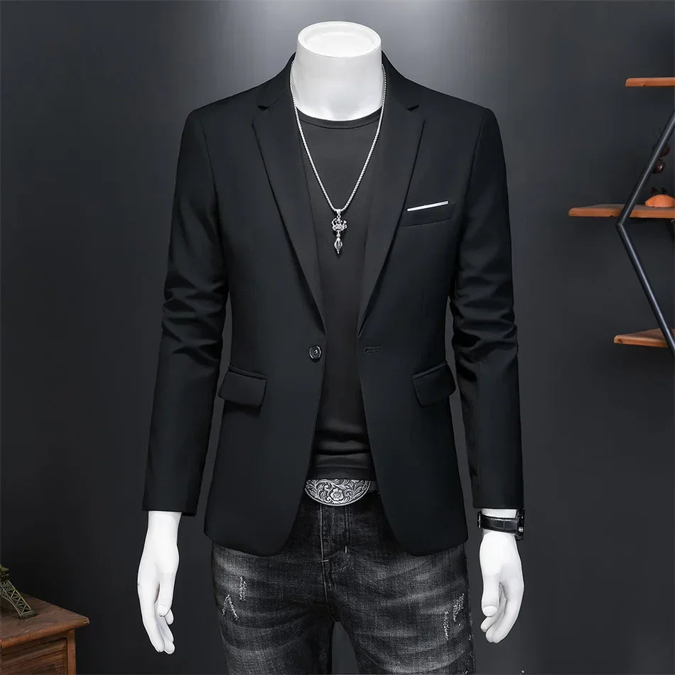 Boutique Fashion Suit Men's Slim Groom Wedding Suit Jacket Business Office Suit Casual Solid Color Suit Jacket