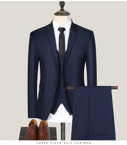 High Quality Men Suits 3 Pieces Elegant Blazer 2 Sets Luxury Wedding Business Vest Pants Coats 2023 Formal Jackets