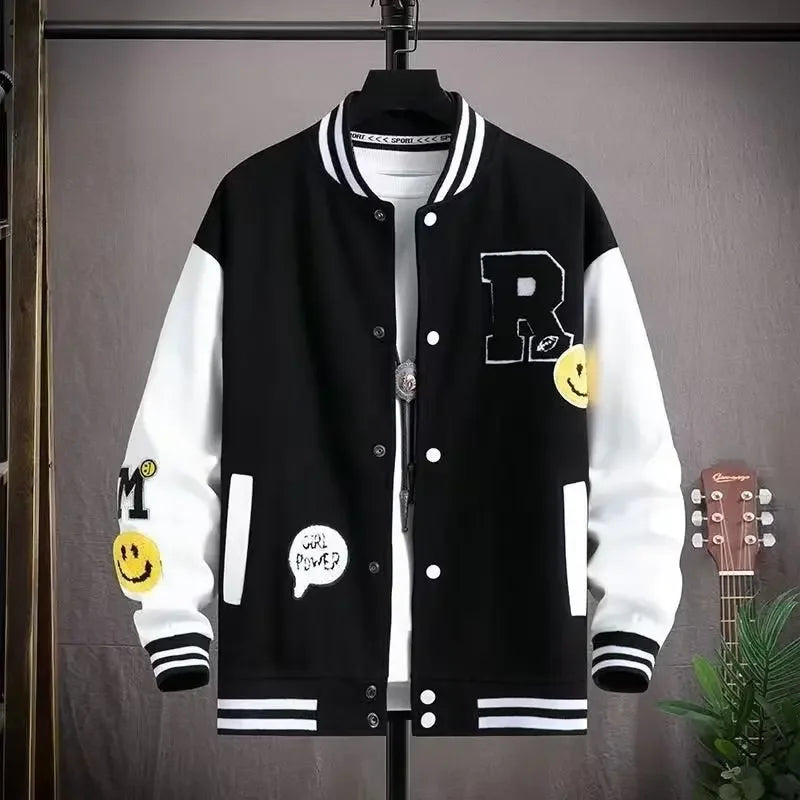 Trendy Baseball Jacket For Men Casual Loose Fit High School Student Hip Hop Style Couples Coat Spring Autumn Season