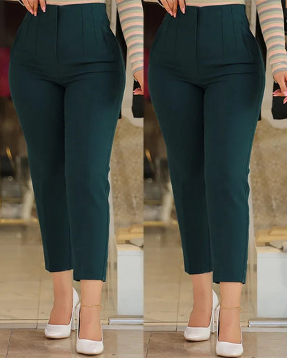 Elegant High Waist Cropped Work Pants for Women Black All-Match Daily Office Formal Wear Fashion Women's Trousers Slim Pants