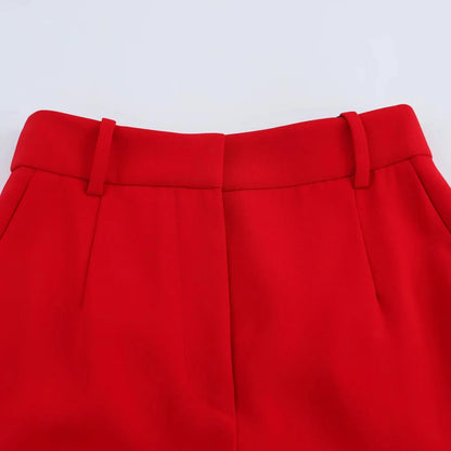 KONDALA Office Lady Chic Red Vest Blazer Suit V Neck Sashes Sleeveless Blazer High Waist Wide Leg Pants Fashion 2025 Summer Sets