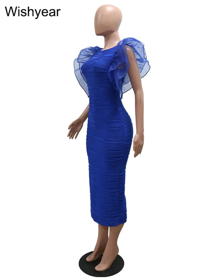 New Women’s Slim Fit Bodycon Dress | O Neck, Ruffle Sleeves, and Package Hips | Office Fashion, Evening & Party Gown