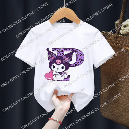 Kuromis Children T-Shirt Letter A B C D Cartoons Kid Tee Shirts Anime Kawaii Tops Casual Clothes Boy Girl Fashion Short Sleeve