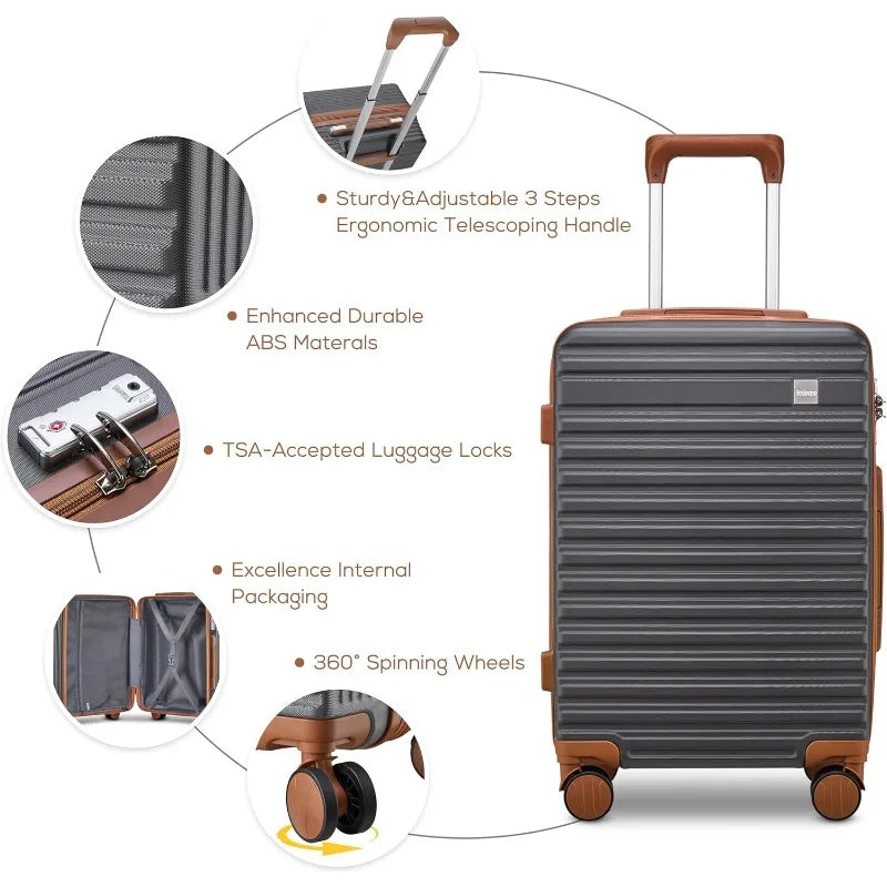 Carry on Luggage Sets,20 Inch Expandable Carry-on Suitcase with Spinner Wheels,Hard Shell Lightweight Rolling Travel Luggage