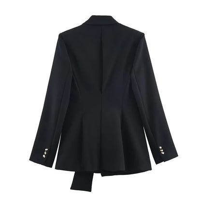 Women's Suit Pants Two-Piece Set Buckle Decoration Long Sleeve Blazer Coat + Straight-Leg Pants 2 Pieces Sets Chic Woman Outfits