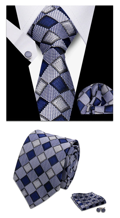Classic Elegant Ties For Men Fashion Gifts Striped Solid Necktie Handchief Cufflink 3 Pcs Set Wedding Business Suit Accessories