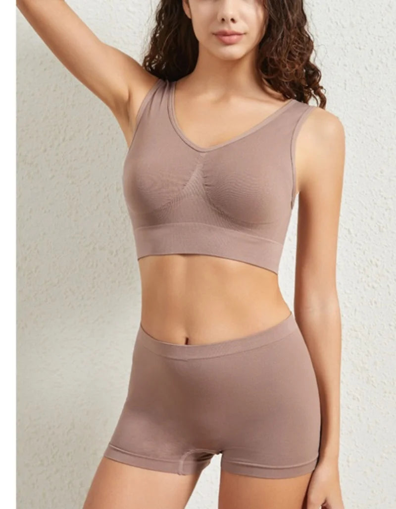 Seamless Bra Set Women Low Waist Underwear Female Tanks Bra Top Sexy Boyshort Panties Girls Casual Sports Lingerie Set Intimates