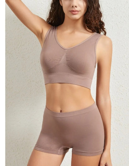Seamless Bra Set Women Low Waist Underwear Female Tanks Bra Top Sexy Boyshort Panties Girls Casual Sports Lingerie Set Intimates