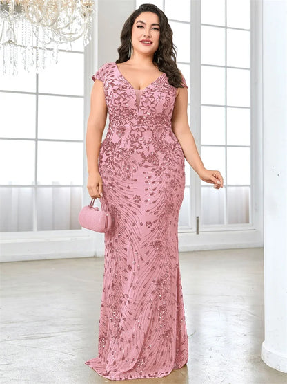 XUIBOL Plus Size  Elegant Sequin Evening Dress Long 2024 Women Mermaid Formal Deep V-neck Prom Luxury Wedding Party Dresses