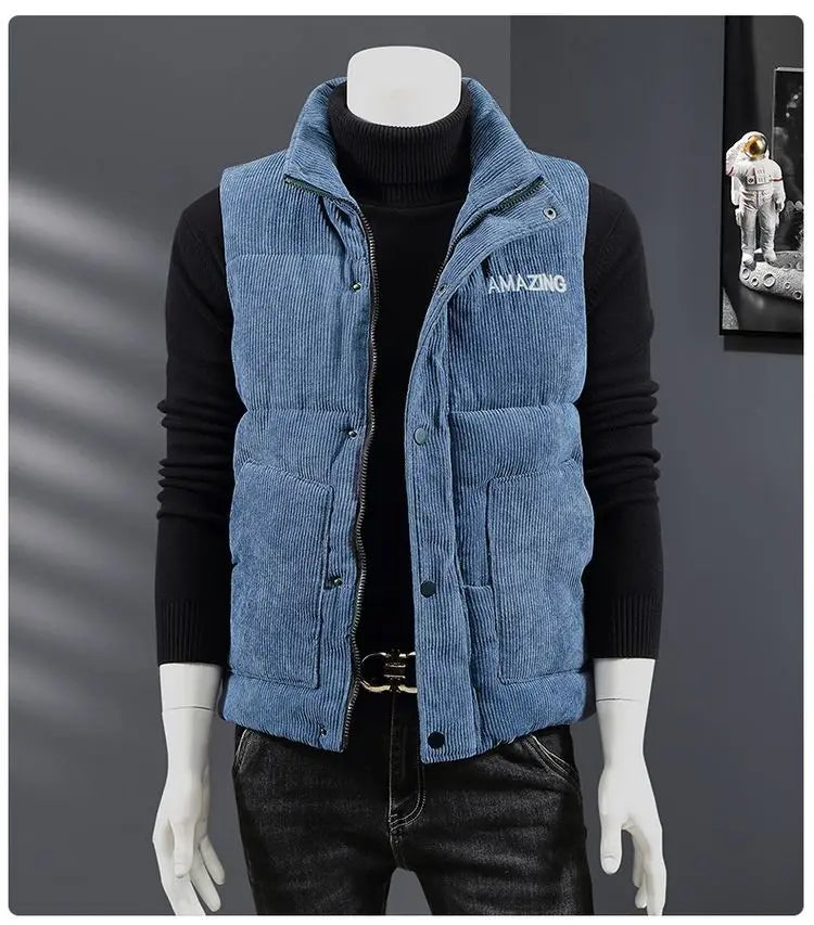 Waistcoat Male Wintertime Cotton Sill Young Person Korean Version Corduroy Vest Thickening for Warmth Men's Handsome Vest Jacket