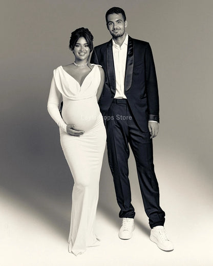 Maternity Dresses Fashionable and Sexy Pure Color One Shoulder Body con Maternity Dress for Photography and Parties