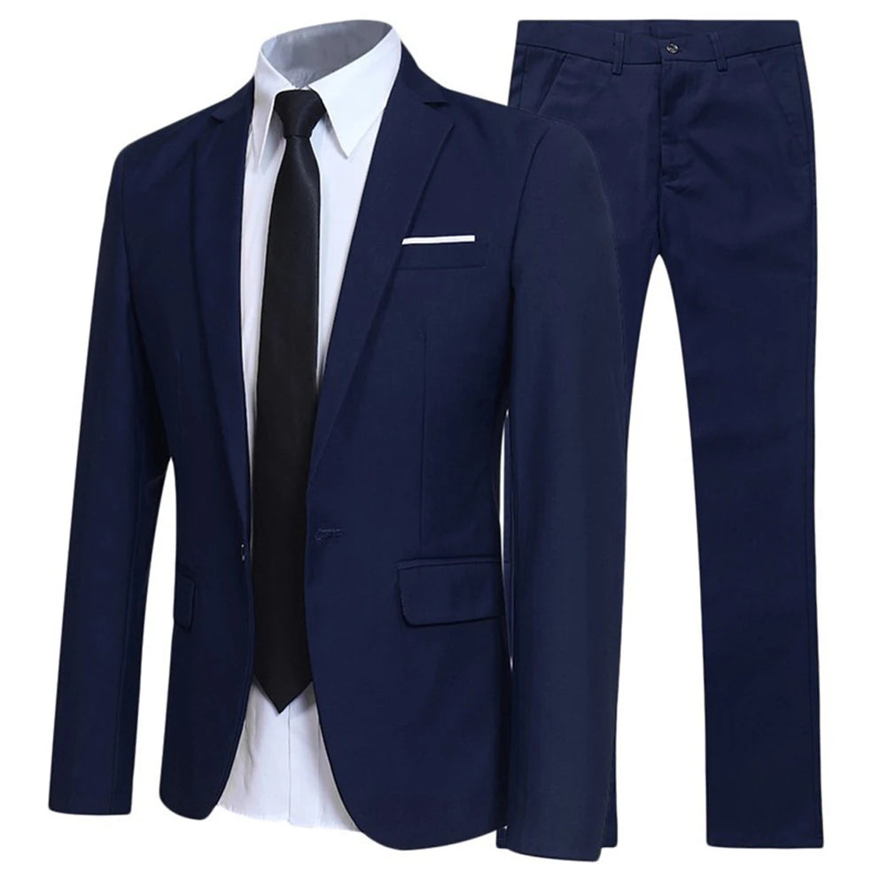 2PCS/SET Men Blazers Formal Full Business Coats Suits + Pants Wedding Party Elegant Jackets Trousers Suits Set Breathable