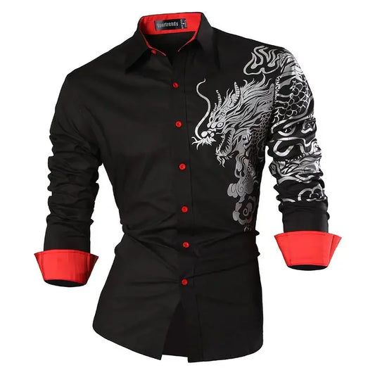 Sports and Leisure Men's Shirt, Casual Long Sleeved Fashion Dragon Style