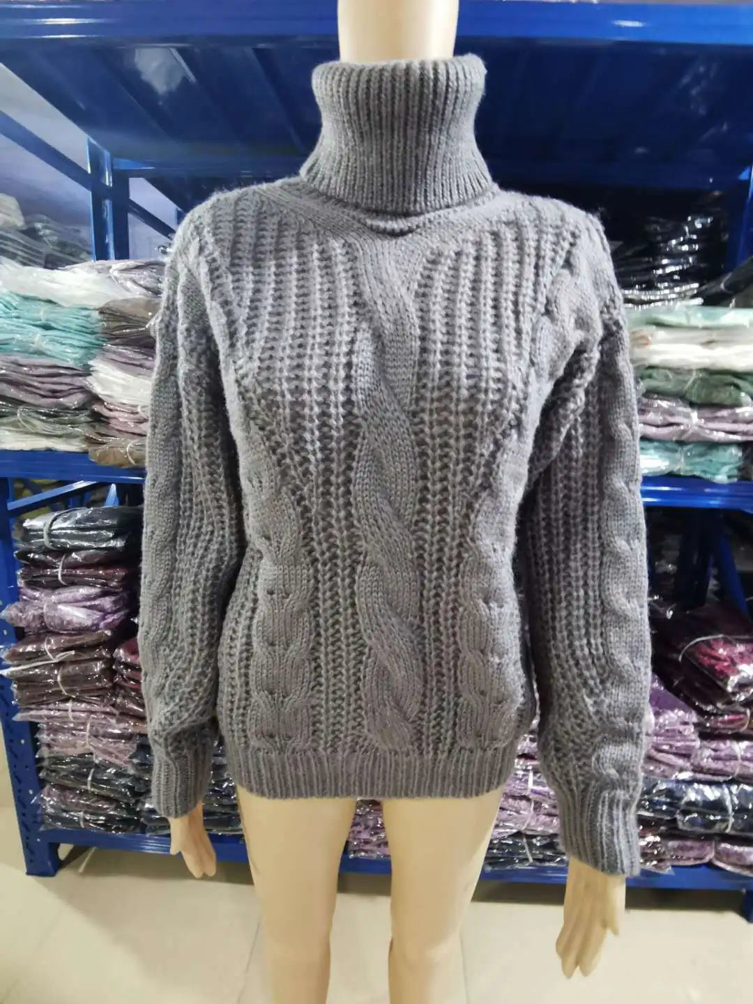 Women Knit Sweaters Full Sleeve Turtleneck Pullover Jumpers Casual Solid Sweater Thick Splice Lady Vintage Winter 2024