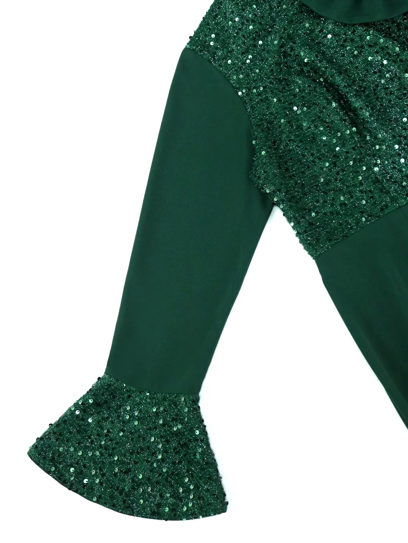 Elegant Green Shiny Sequined Dresses with Bow Long Flare Sleeves Mermaid Christmas African Brithday Party Occasion Event Robes