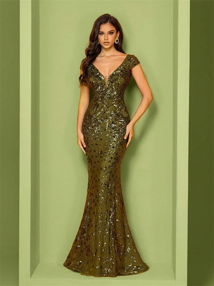 Lucyinlove Elegant Champagne Evening Dress For Women Long 2025 Luxury Mermaid Formal Sequins Prom Wedding Party Cocktail Dresses