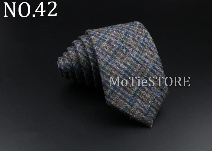 Men's Plaid Tie Cotton Black Grey Red Necktie Handmade Wool Narrow Collar Ties Wedding Business Party Suit Shirt Gift Accessory