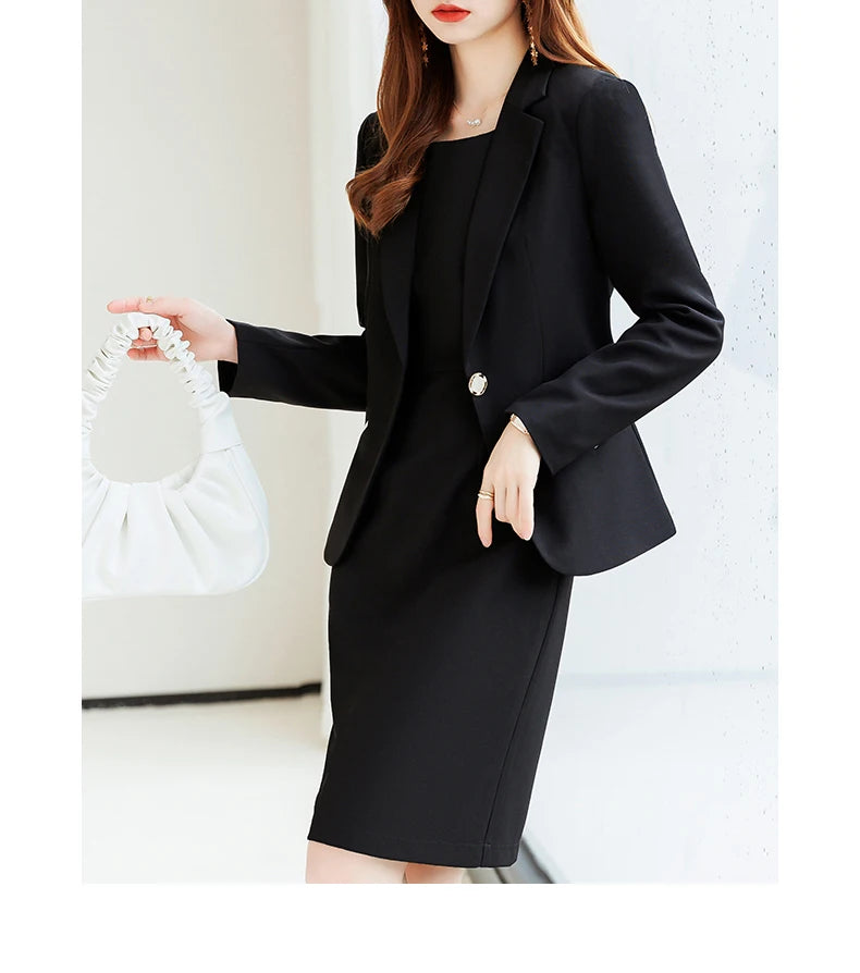 Yitimuceng Women Elegant Office Dress Set Slim Fit Fashionable Monochromatic Single Button New 2 Pcs Set