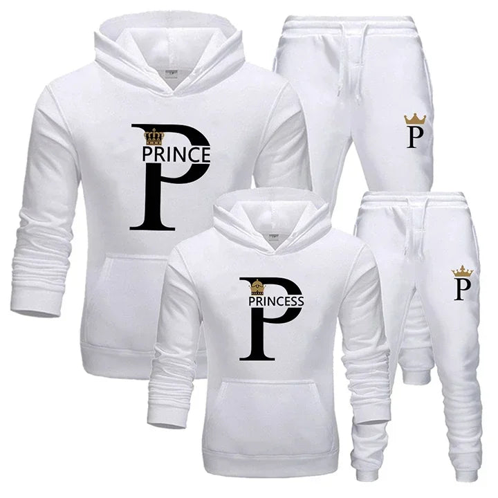 Prince Princess Print Couples Hoodie Set Men Women Unisex Sweatshirt Sweatpant Suit Lover Hoody Jogging Streetwear Tracksuit