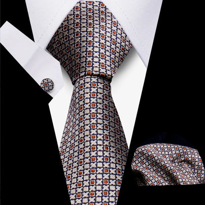 Classic Elegant Ties For Men Fashion Gifts Striped Solid Necktie Handchief Cufflink 3 Pcs Set Wedding Business Suit Accessories