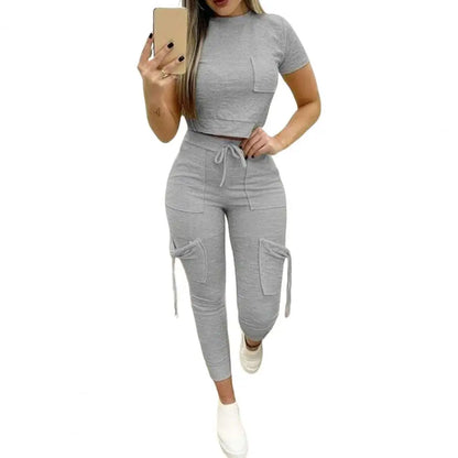 2Pcs/Set Top Pants Set Breathable Sports Outfit Pockets Ladies Sport Outfit Summer Loungewear Suit Trendy Streetwear