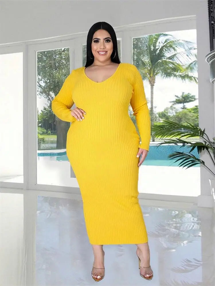 Ladies Knitted Sweater Dress Midi Dress Long Sleeves Chic and Elegant Plus Size Dresses for Women 4xl 5xl