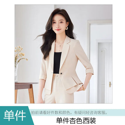 2024 Summer New Women's Petite Casual Seven-Half Sleeve Professional Workwear Purple Thin Suit Jacket Pants Set