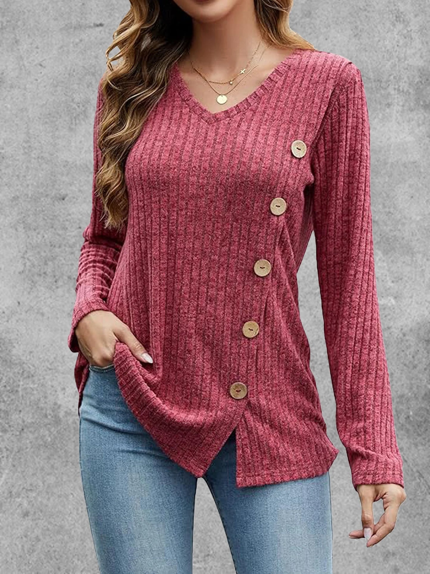 Sweaters for Women Dressy Long Sleeve Tunic Tops Casual Side Split V Neck Shirts Work Office Blouses 2025 Fall Outfits