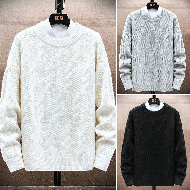 Round Neck Knitwear Sweater New Autumn/Winter Mock Neck Sweatshirts Solid Color Pullovers Man Brand Casual Mens Clothing