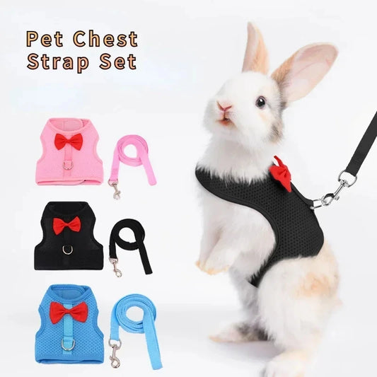 Breathable Mesh Pet Rabbit Chest and Back Set with Harness for Small Animals - Perfect for Guinea Pigs and Squirrels