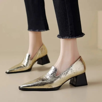 2025 Sapatos Femininas Women Light Weight European Stylish Elegant Black Square Heel Shoes Lady Casual Office Party Shoes