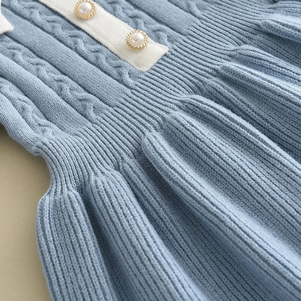 Winter Girls Knitting Wool Long Sleeve Dress Autumn Girls Baby Ruffle Knitted Princess Sweater Dress Casual Clothes