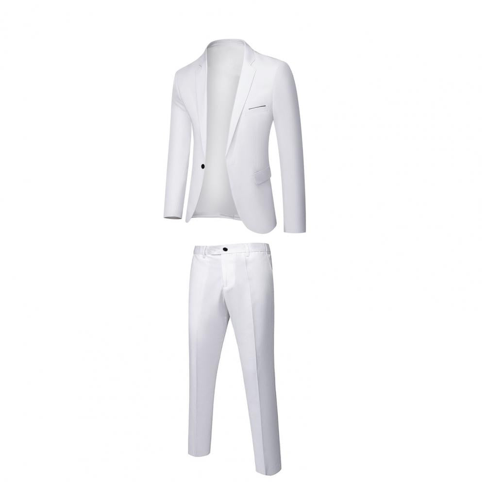 Formal Suit 2 Pieces Blazer Pants Korean Style Solid Color Single-breasted Spring Autumn Buttons Formal Suit Wedding Groom Suit