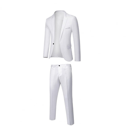 Formal Suit 2 Pieces Blazer Pants Korean Style Solid Color Single-breasted Spring Autumn Buttons Formal Suit Wedding Groom Suit